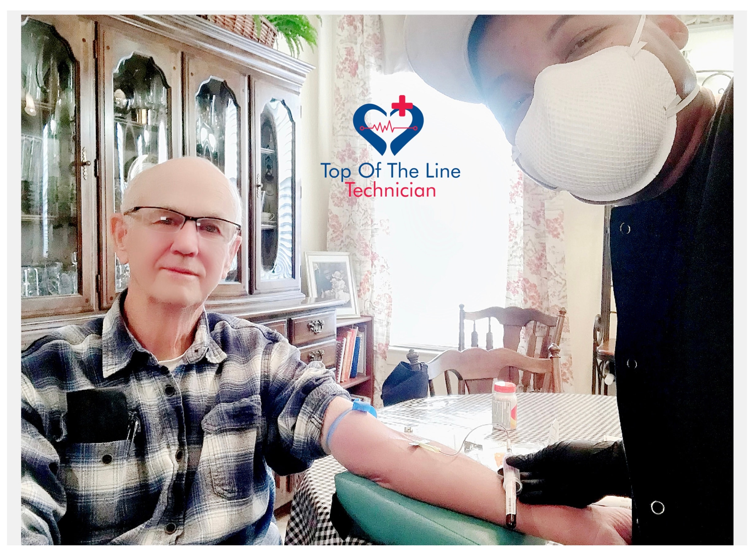 Top of The Line Technician performing a home blood draw visit